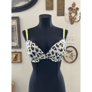 PINK Victorias Secret Wear Everywhere Demi Bra Neon Yellow Animal Print Size 34D